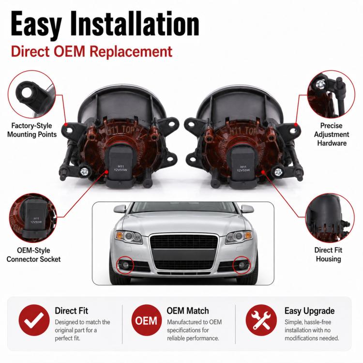 For 2000-2005 Audi A4 / RS4 Fog Lights 8E0941700 / 8E0941699, Left, Right