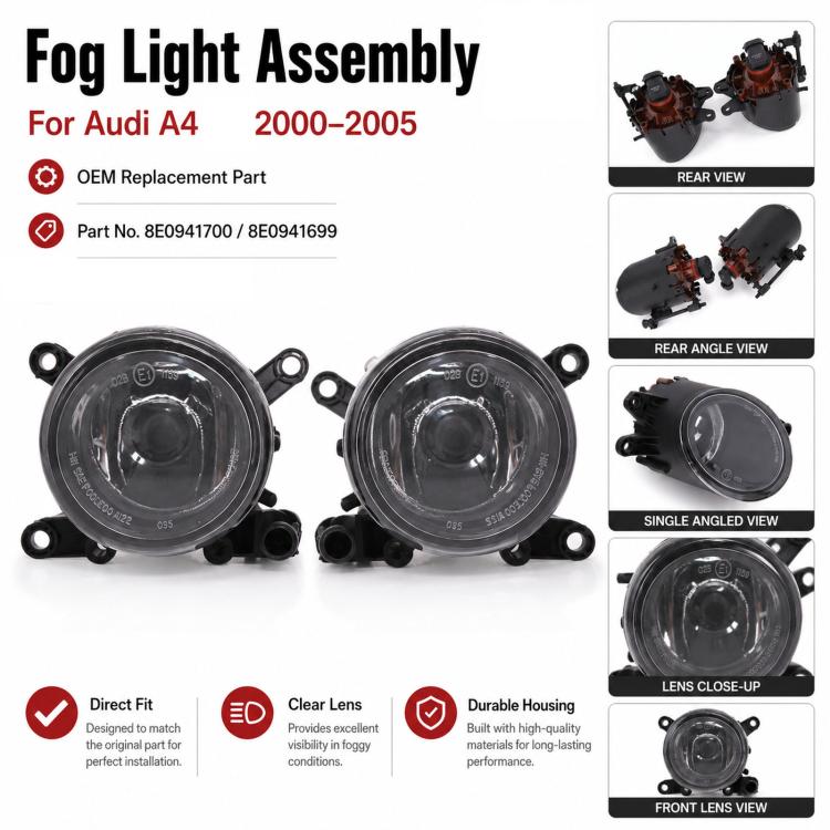 For 2000-2005 Audi A4 / RS4 Fog Lights 8E0941700 / 8E0941699, Left, Right