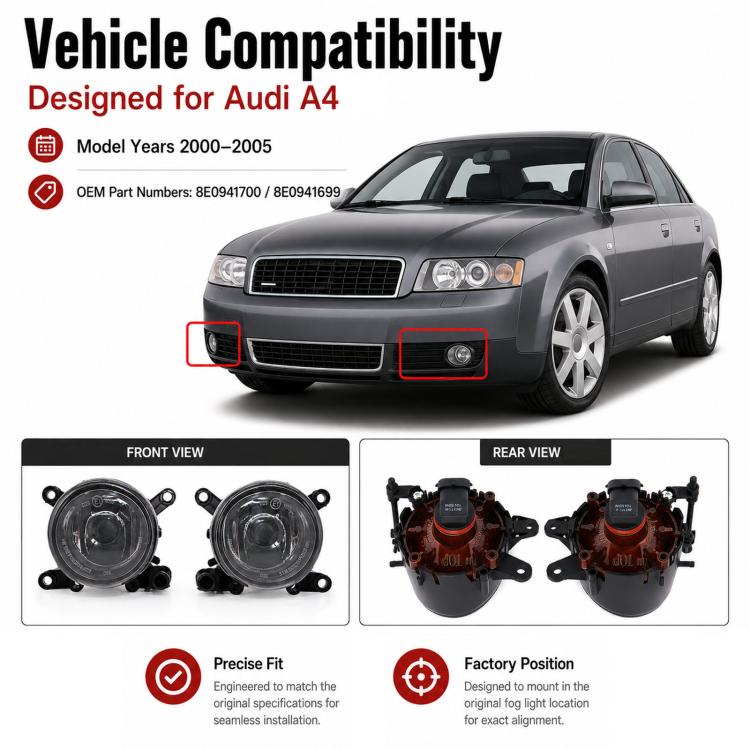 For 2000-2005 Audi A4 / RS4 Fog Lights 8E0941700 / 8E0941699, Left, Right