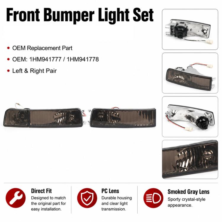 Front bumper light set, smoked gray lenses with left-and-right wiring connectors