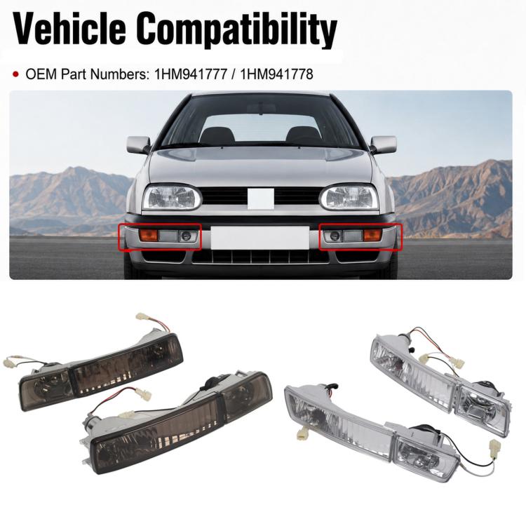 Front bumper fog light set with smoked gray and crystal clear lens styles