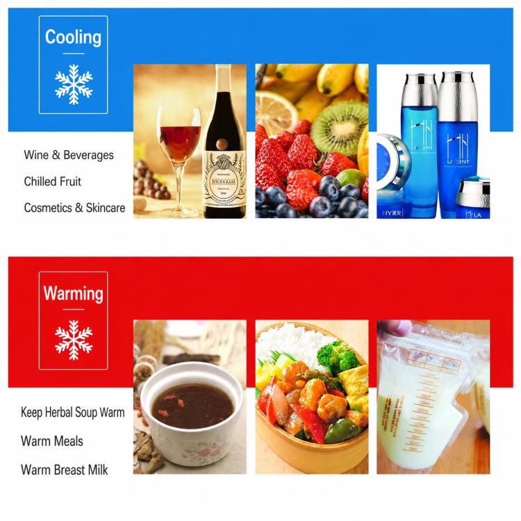 Cooling and warming feature graphic for portable 6L mini fridge