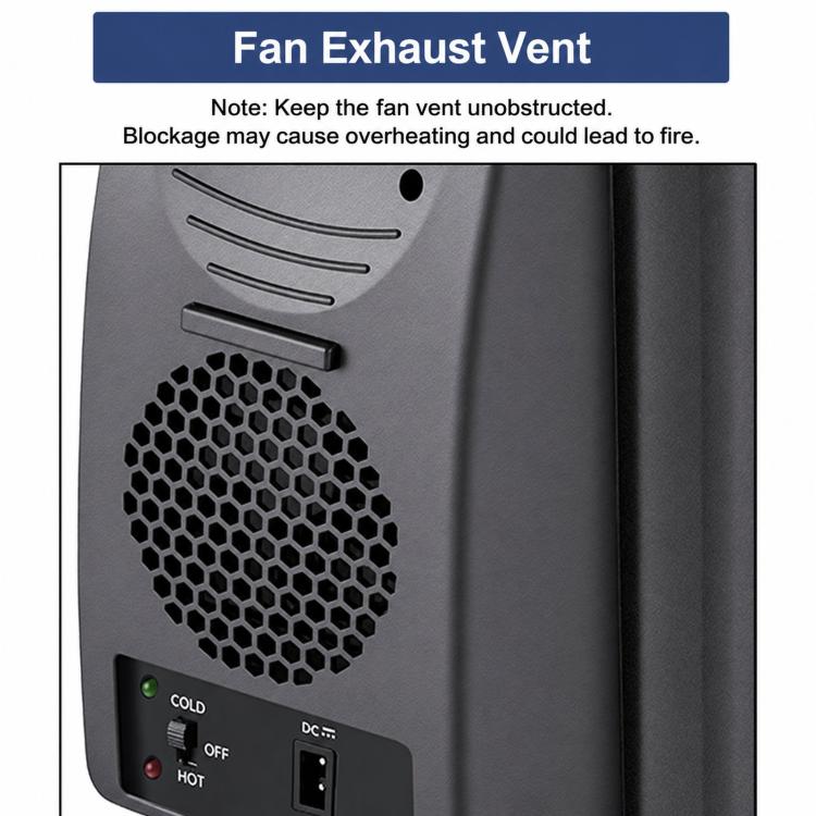 Mini car fridge control panel and fan exhaust vent, dark gray with grille