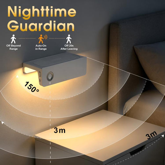 Wall-mounted motion-sensor LED sconce with wide 3 m light coverage beam