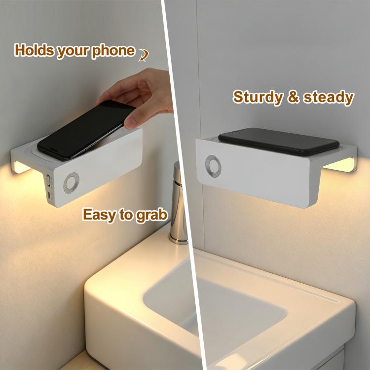 2-In-1 Motion Sensor Nightlight With Phone Shelf Rechargeable LED Sconce For Restroom