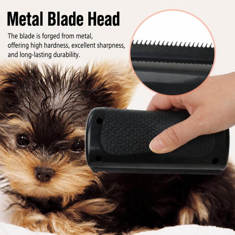 HistoTree deshedding comb metal blade head with teeth, shown on pet fur