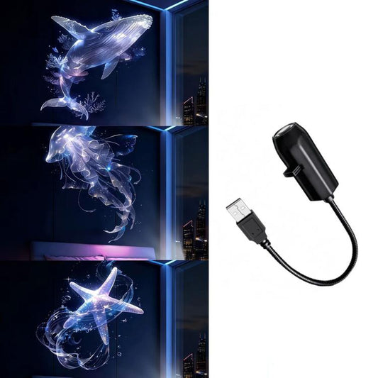 USB LED projector night lamp with whale-style slide set and USB cable