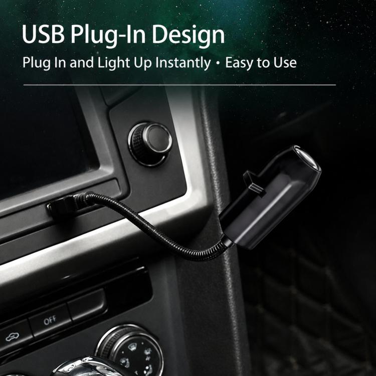Black USB projector light with attached cable for plug-in use