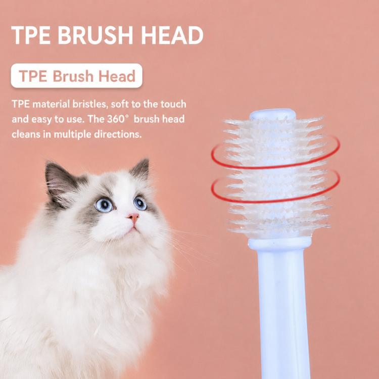 Blue TPE pet toothbrush head with soft bristles designed for 360-degree cleaning