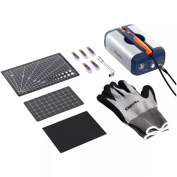 Ultrasonic cutter tool kit with handheld unit, cutting mat sheets, replaceable blade, gloves