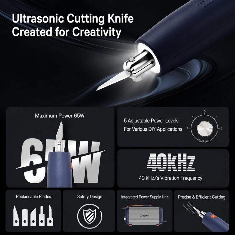 Ultrasonic cutting knife tool with blue-orange handle and metal blade tip