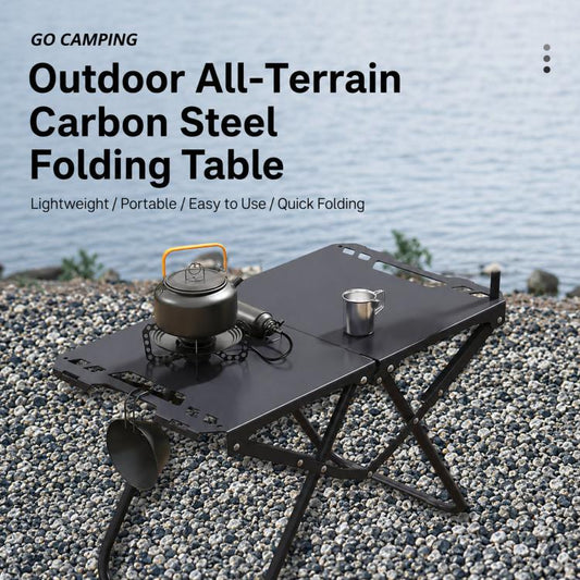 Folding Camping Table Carbon Steel Portable Outdoor Picnic Desk, With Light Stand, Single Table