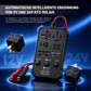 Automotive relay diagnostic tool with black relay socket, ON/OFF controls, and LED status
