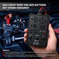 Handheld automotive relay tester with black housing and true/false LED indicators