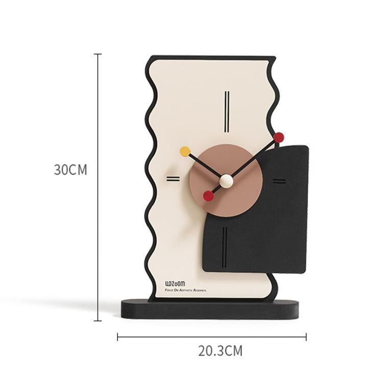 Geometric acrylic desk clock with black and cream wavy frame, round brown dial