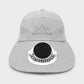 Light gray wide-brim solar fan hat with black circular fan module