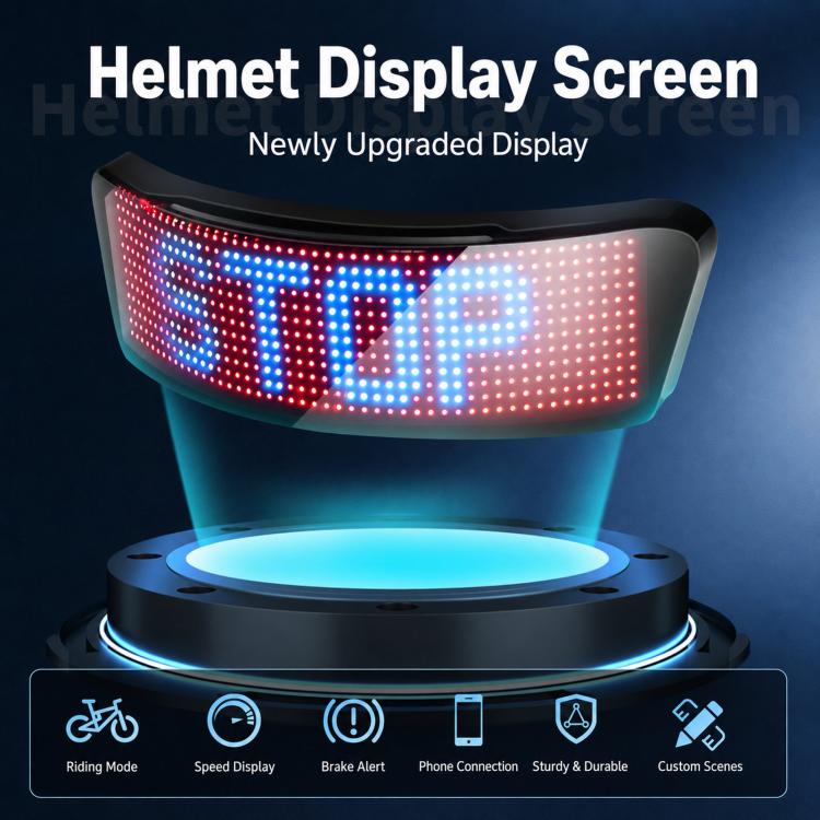 Motorcycle Helmet LED Full-Color Display Screen APP Controlled Riding Light Panel, 1500mAh