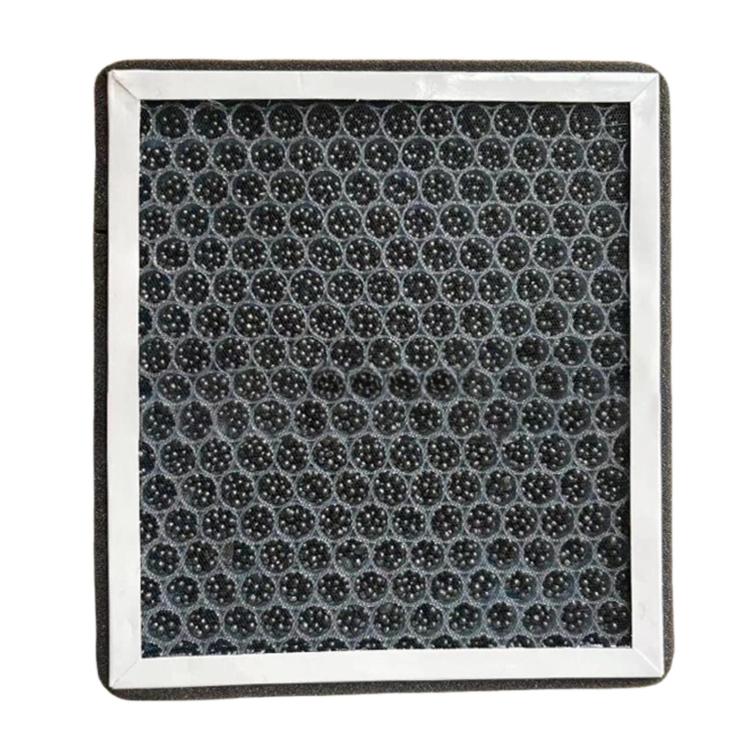 Cabin air filter with dark mesh-pattern media in a square frame