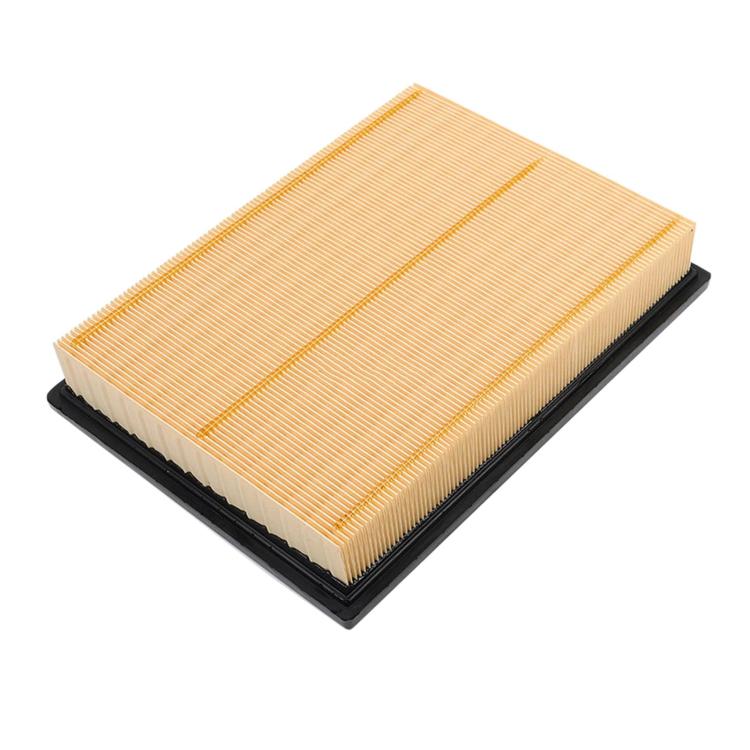 Air filter element with pleated paper media in black plastic frame