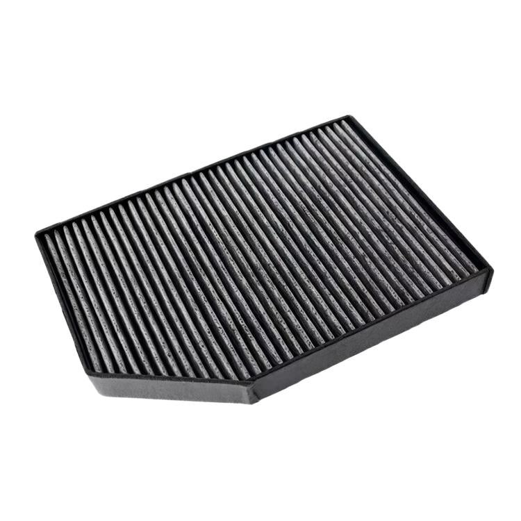 Cabin air filter, angled view with black border and vertical pleated core