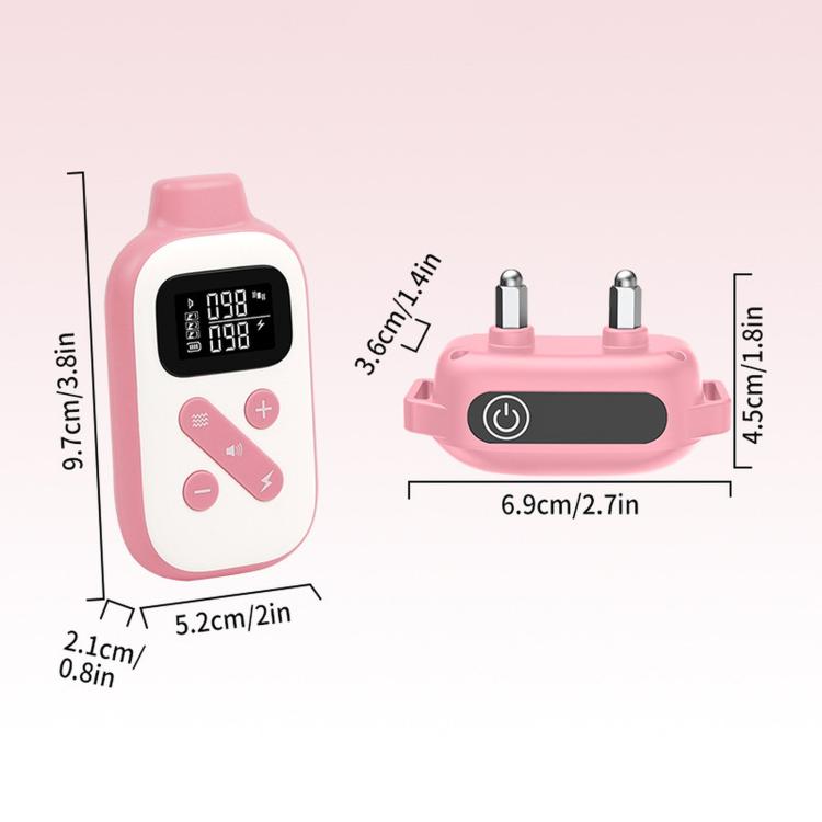 Pink remote dog training collar handset and receiver with display and silicone caps