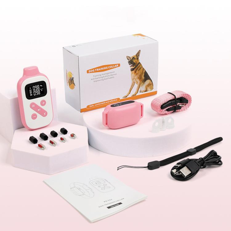 Pink dog training collar kit with remote, receiver, accessories, and instruction card
