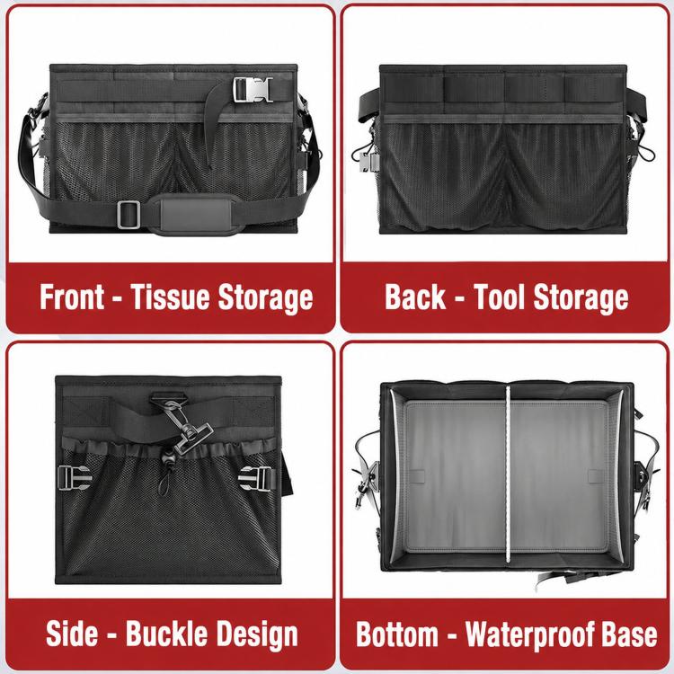 Outdoor grill storage bag with front organizer, back pocket, and waterproof base