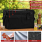 Outdoor tool storage bag on tabletop with side handle and thick insulated lining