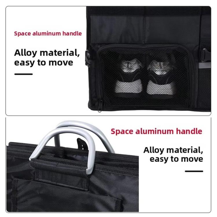 Black trunk shoe pocket with mesh front and curved carry handle