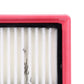Cabin air filter corner close-up with white pleats and red rubber trim