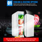 10L mini car fridge cooler in white with black lid open, holding green produce and cans
