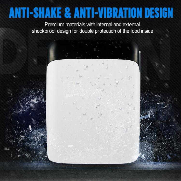 White 10L mini car fridge cooler with black top lid, droplets on the front panel