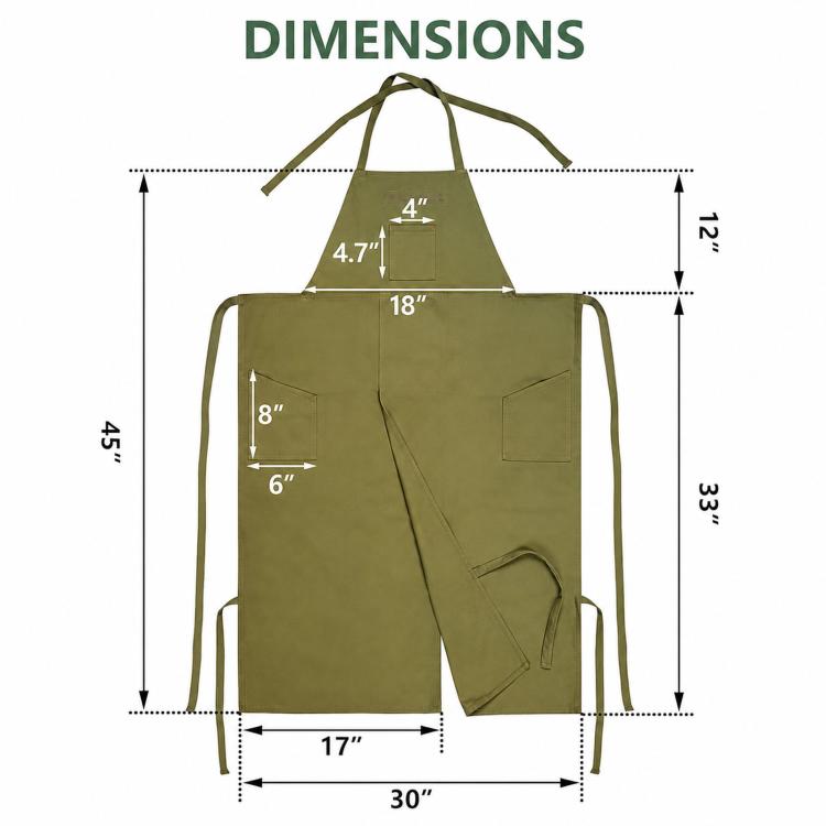 Split Leg Canvas Work Apron Multi-Pocket Adjustable Halter Neck Utility Apron With Leg Straps