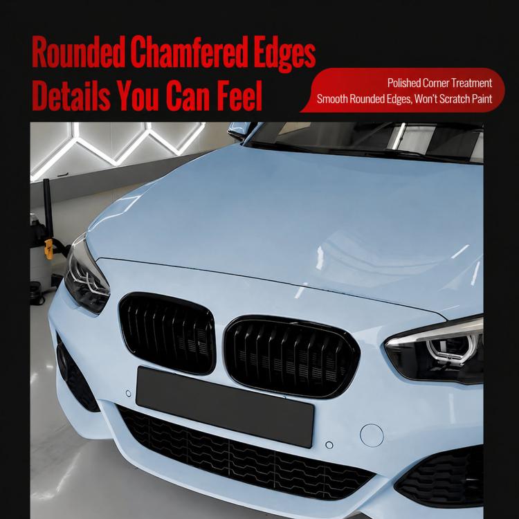 BMW front bumper grille with black vertical slats and rounded corner trim