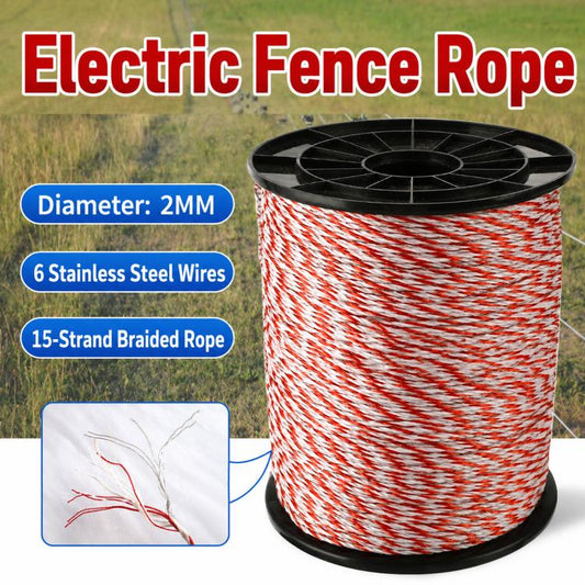 Electric Fence Conductive Rope For Farms Electrified Livestock Fencing Wire For Cattle And Sheep, 200m/2mm, 500m/2mm