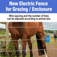Electric fence rope with multiple taut red-and-white strands between posts