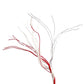 Red and white braided rope strands with fine filaments at the end