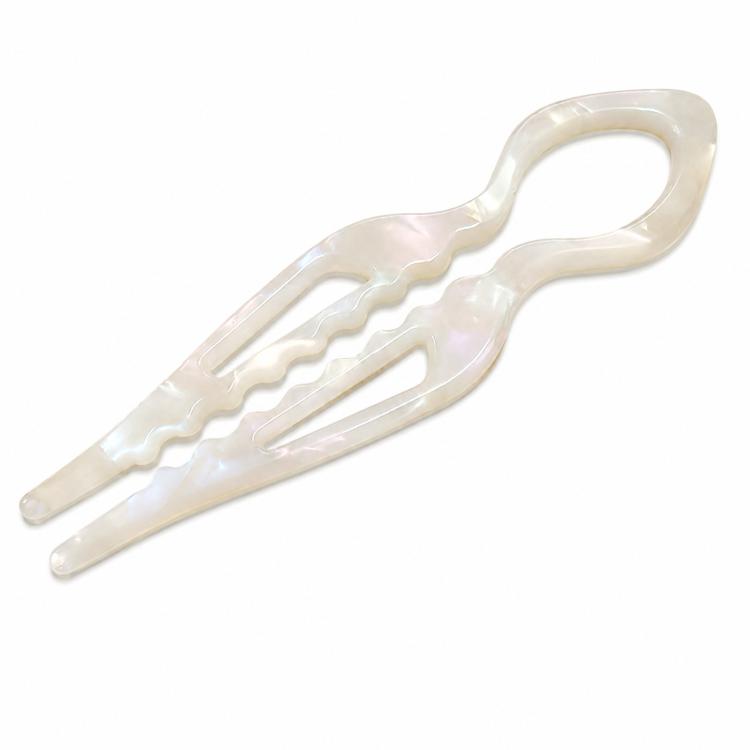 Clear white translucent U-shaped 2-prong hair pin bun holder in acetate