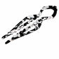 Black-and-white cow print acetate U-shaped hair pin with 2 prongs, fish bun holder.