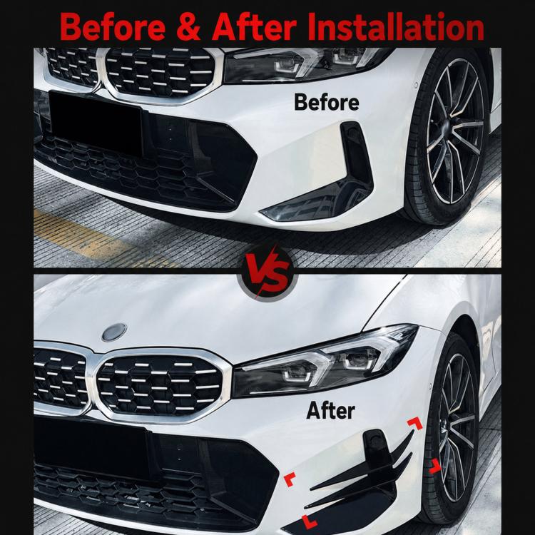 Before-and-after view of front bumper air-knife vent decal on lower bumper trim