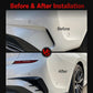 Rear window knife fin trim installed on car, before-and-after view