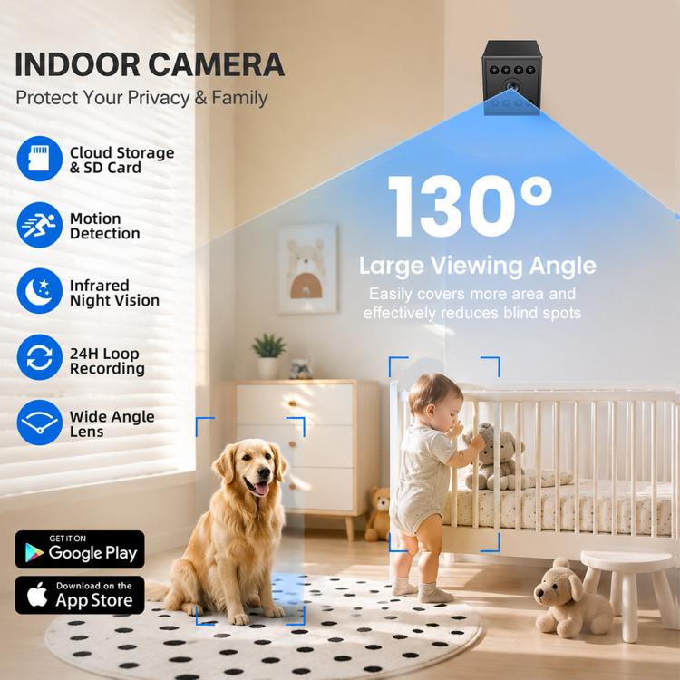 Black indoor security camera module with lens and multiple infrared LED lights
