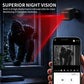 Black indoor night-vision security camera with red infrared LED glow