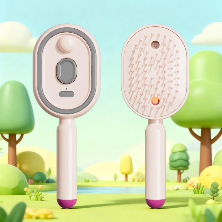 White and pink electric hair spray massage brush with round mist-dispensing head