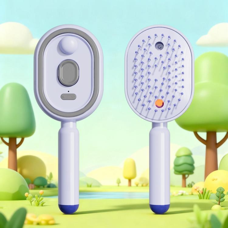 White and purple electric hair spray massage brush with round bristle head
