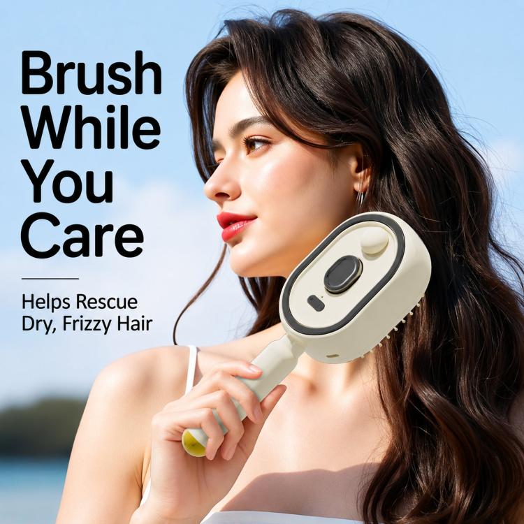 Light cream electric hair spray massage brush with oval control panel and rounded head