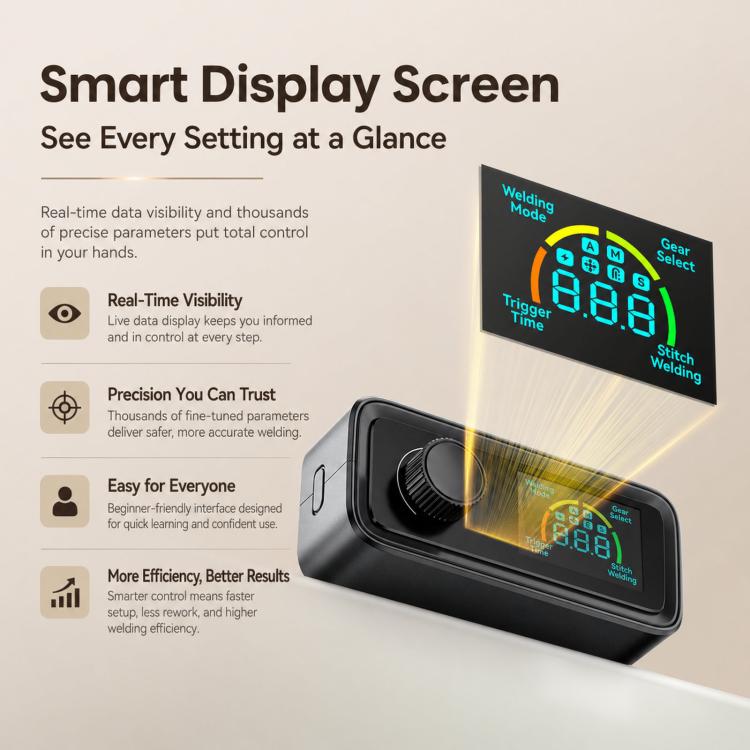 Spot welder with smart display screen and knob on front control unit