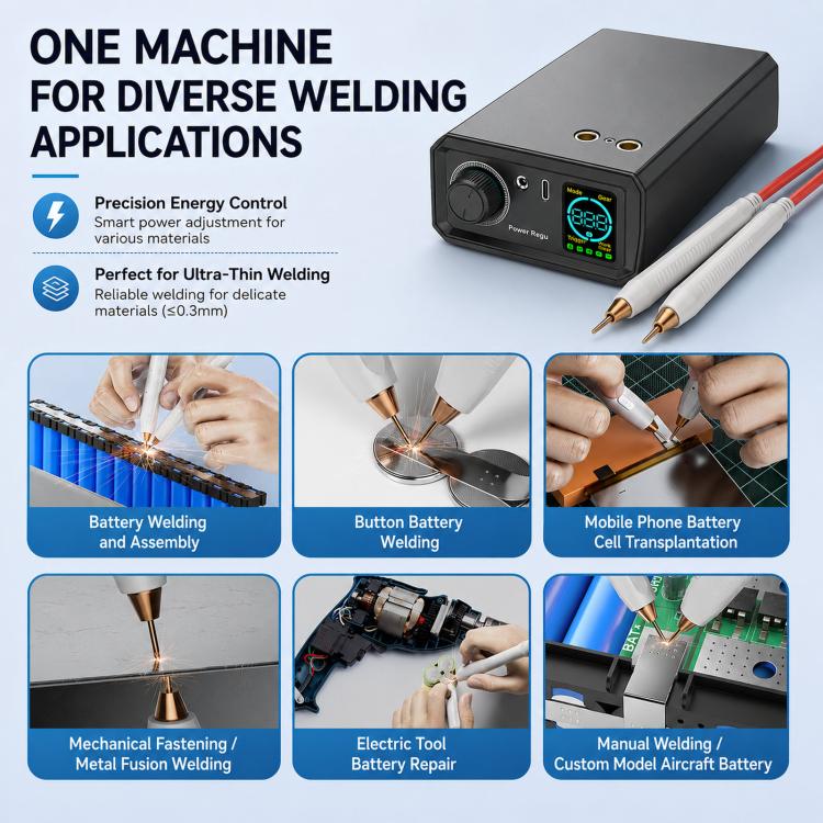 Portable spot welder with color screen, dual electrode tips and control knob