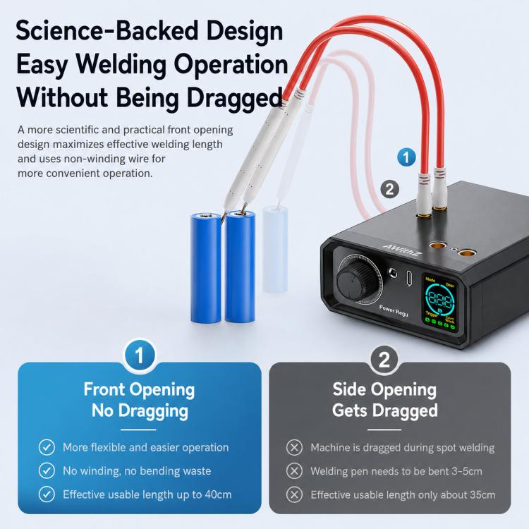 Portable spot welder with electrode leads and cylindrical battery cells