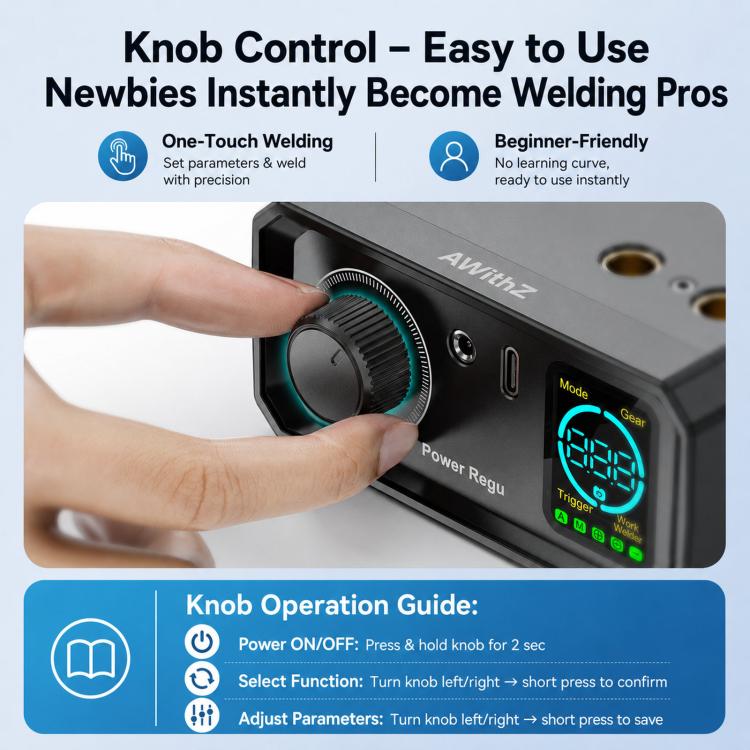 Spot welder knob control with glowing digital screen
